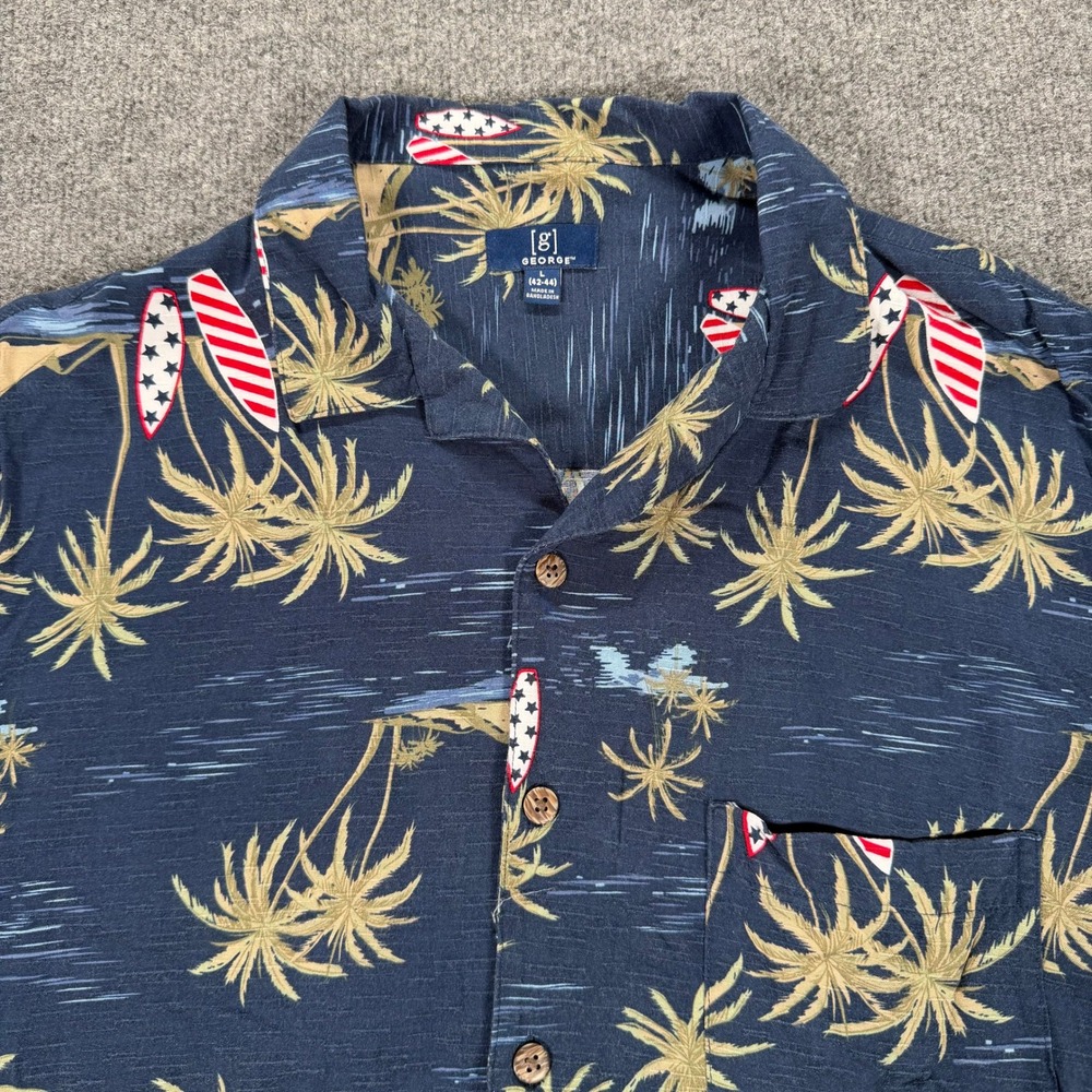George Mens Tropical Surfboard American Flag Palm Button Down Shirt Large #4149
